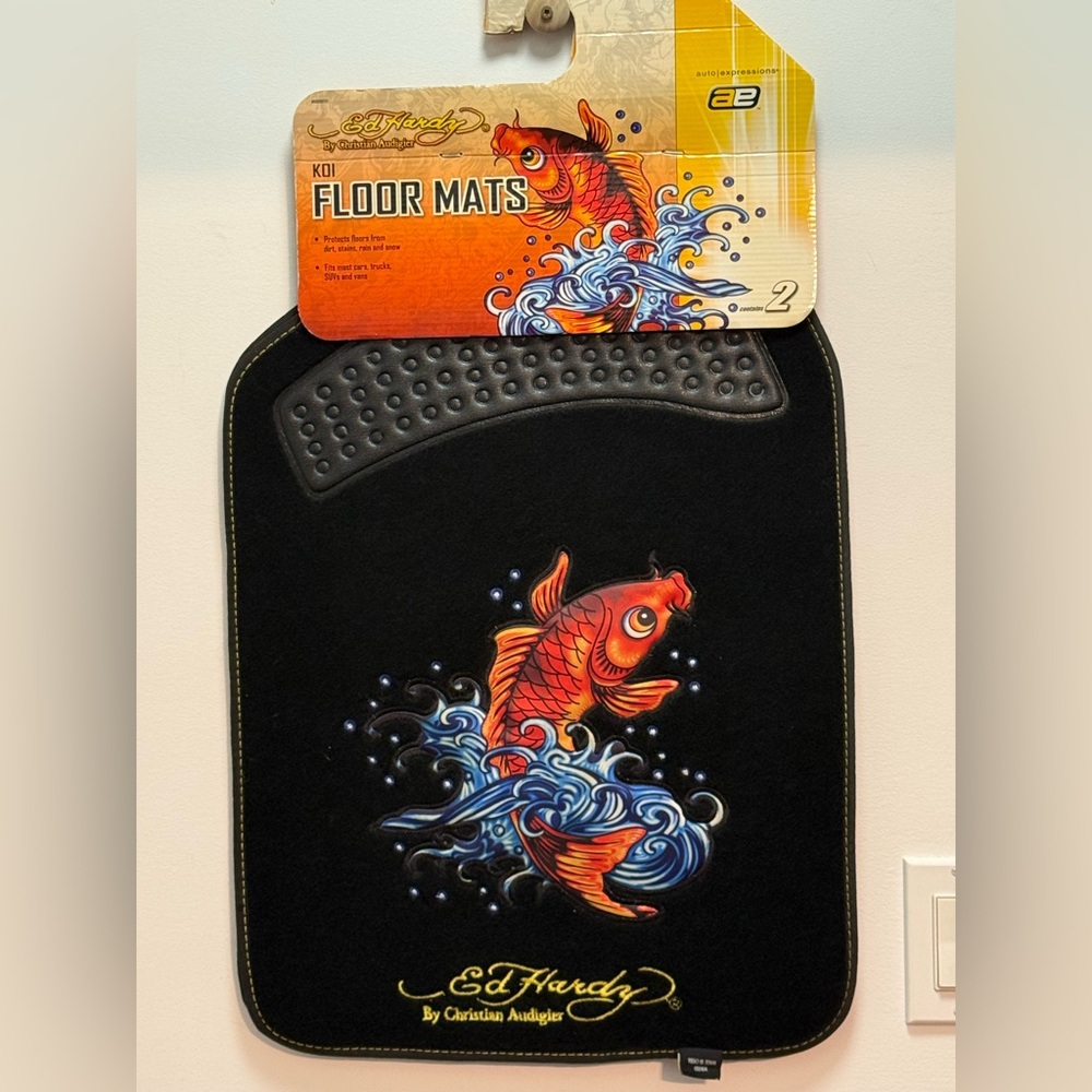 Original Pair of 2009 Ed Hardy Koi Fish Floor Mats